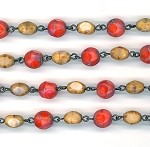 Beaded Chain Czech Glass Orange & Tan Travertine