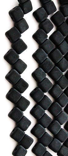 Matte Jet Black Two Hole Tile Bead - Silky