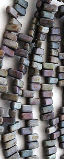 Matte Light Grey Travertine Pink Luster Two Hole Tile Bead   