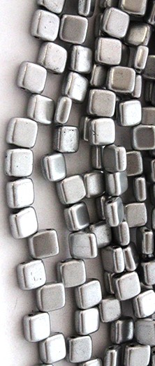 Matte Silver Two Hole Tile Bead 