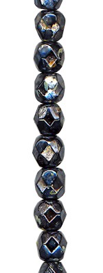 4mm Fire Polish - Hematite Travertine