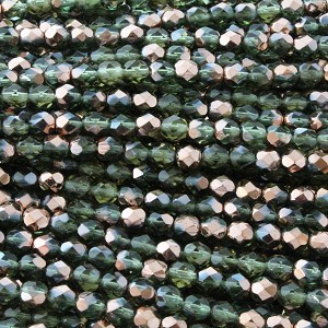 6mm Fire Polish - Sage Half Copper