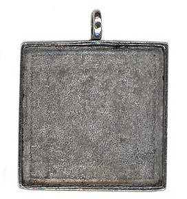 Resin Blank Pendant - Antique Silver Square Frame - 33mm