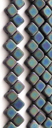 Matte Metallic Green Iris Two Hole Tile Bead - Silky