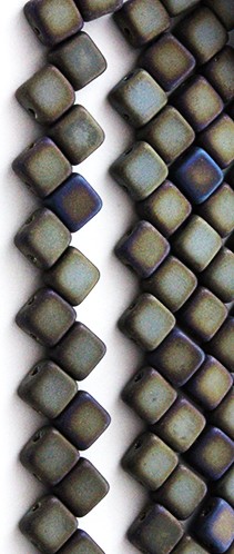 Matte Metallic Bronze Iris Two Hole Tile Bead - Silky