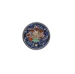 Blue Iridescent Red Flower Painted Button