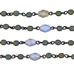 Beaded Chain Light Blue Travertine Faceted Oval & 4mm Round
