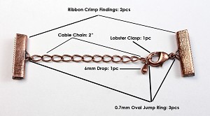Antique Copper Clasp and Ribbon Crimp Set - 20mm