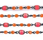 Beaded Chain 4mm Orange Opal Fire Polish & Coral Travertine Faceted Oval