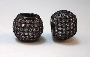 CZ Inlay Pave Bead - Round Barrel - Gun Metal Black