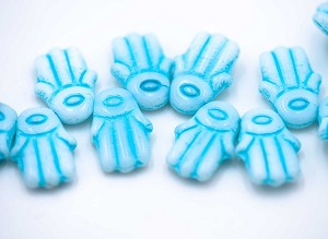 Hamsa Hand, White/Aqua 1 strand