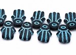 Hamsa Hand, Matte Jet/Turquoise 1 Strand