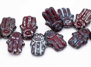 Hamsa Hand, Red Travertine Luster 1 Strand