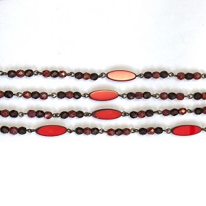 Beaded Chain Czech Glass Light Red Travertine Table Cut Oval/Fire Polish
