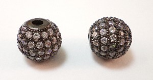CZ Inlay Pave Bead - Round Ball - Gun Metal Black